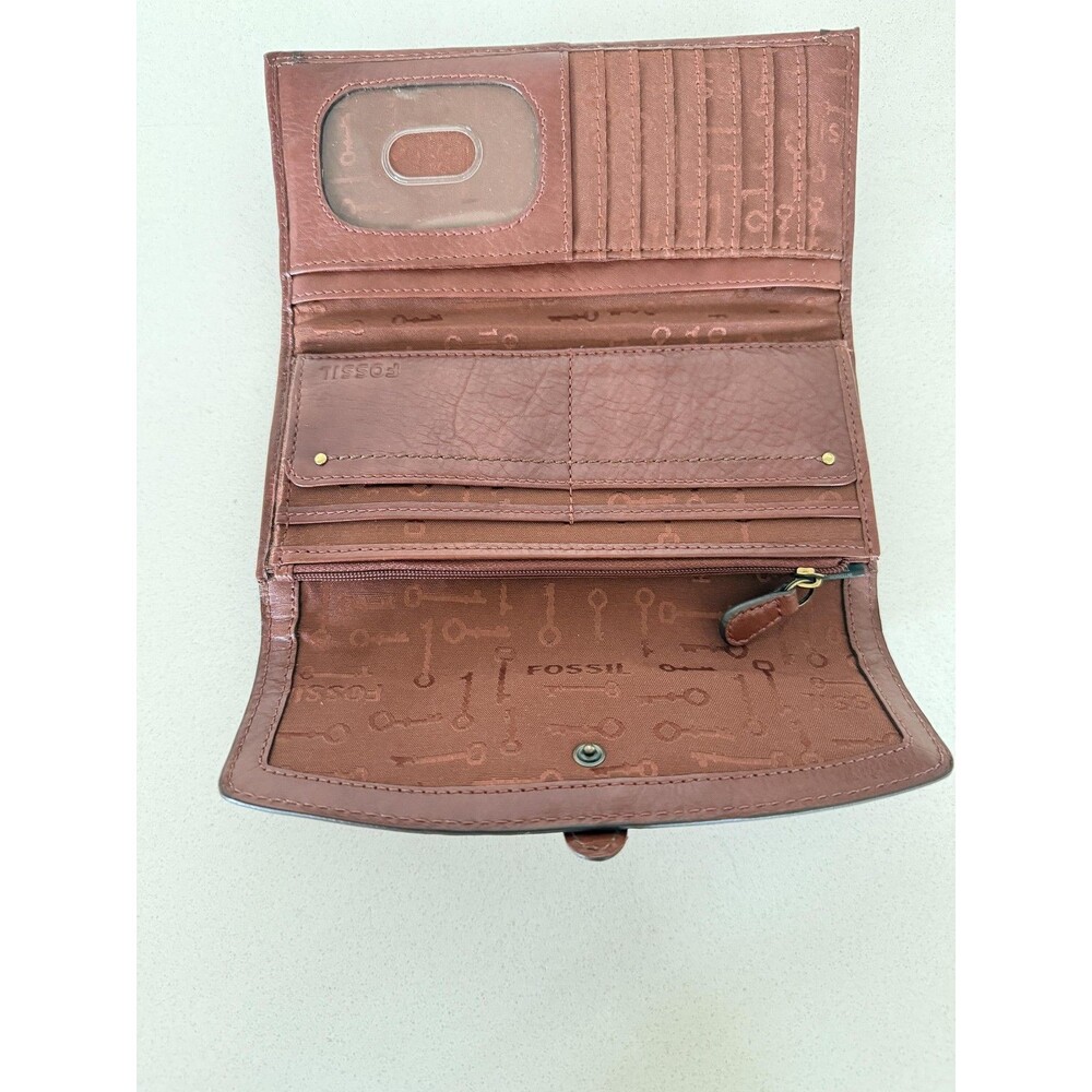 Fossil Wallet Womens Brown Leather Trifold Organizer ID Card Zip Pocket - Picture 3 of 3